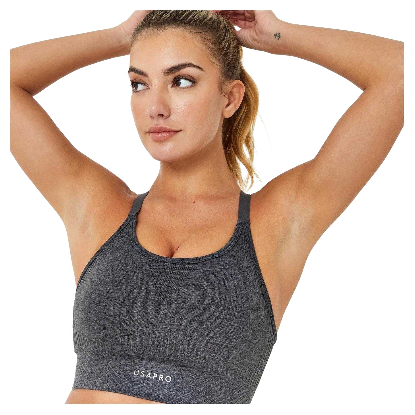 Charcoal - Side - USA Womens-Ladies Adjustable Seamless Sports Bra
