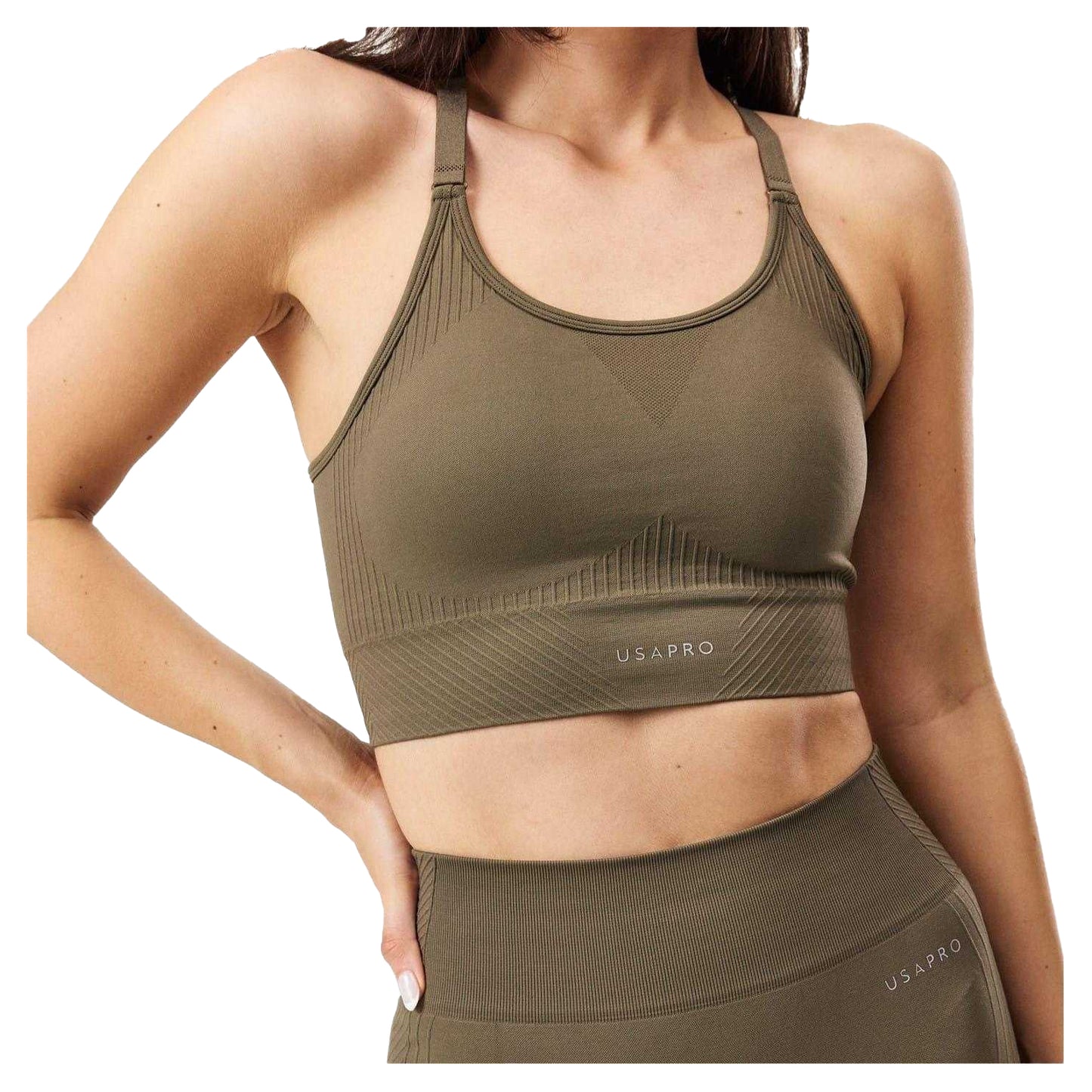 Ash - Side - USA Womens-Ladies Adjustable Seamless Sports Bra