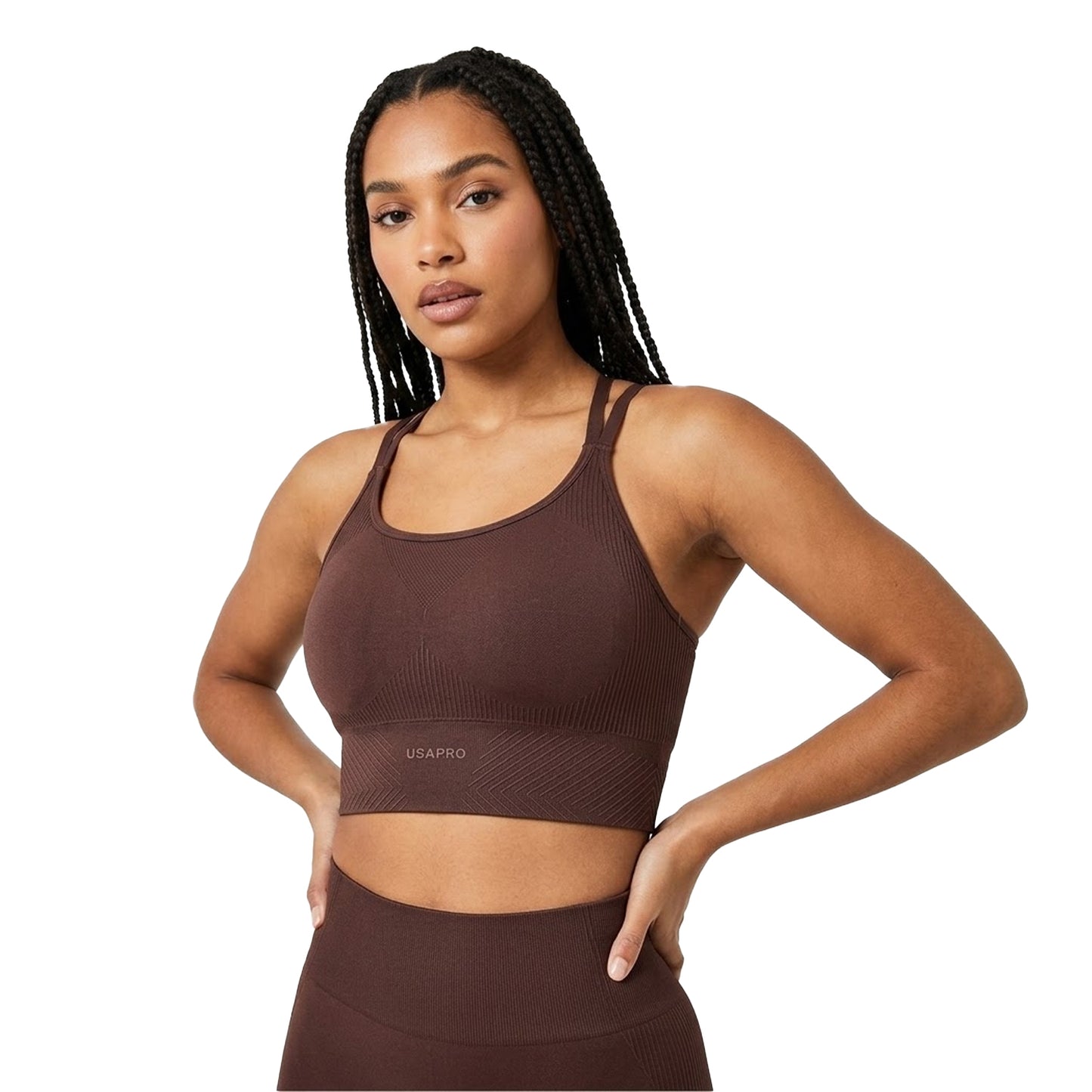 Espresso - Side - USA Womens-Ladies Adjustable Seamless Sports Bra