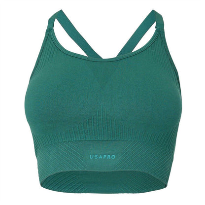 Forest Green - Front - USA Womens-Ladies Adjustable Seamless Sports Bra