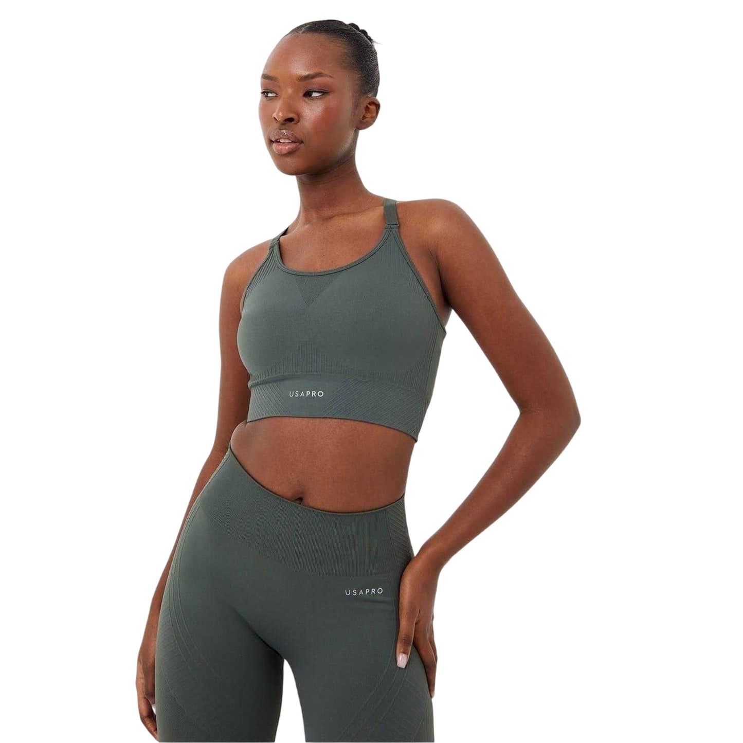 Khaki - Front - USA Womens-Ladies Adjustable Seamless Sports Bra