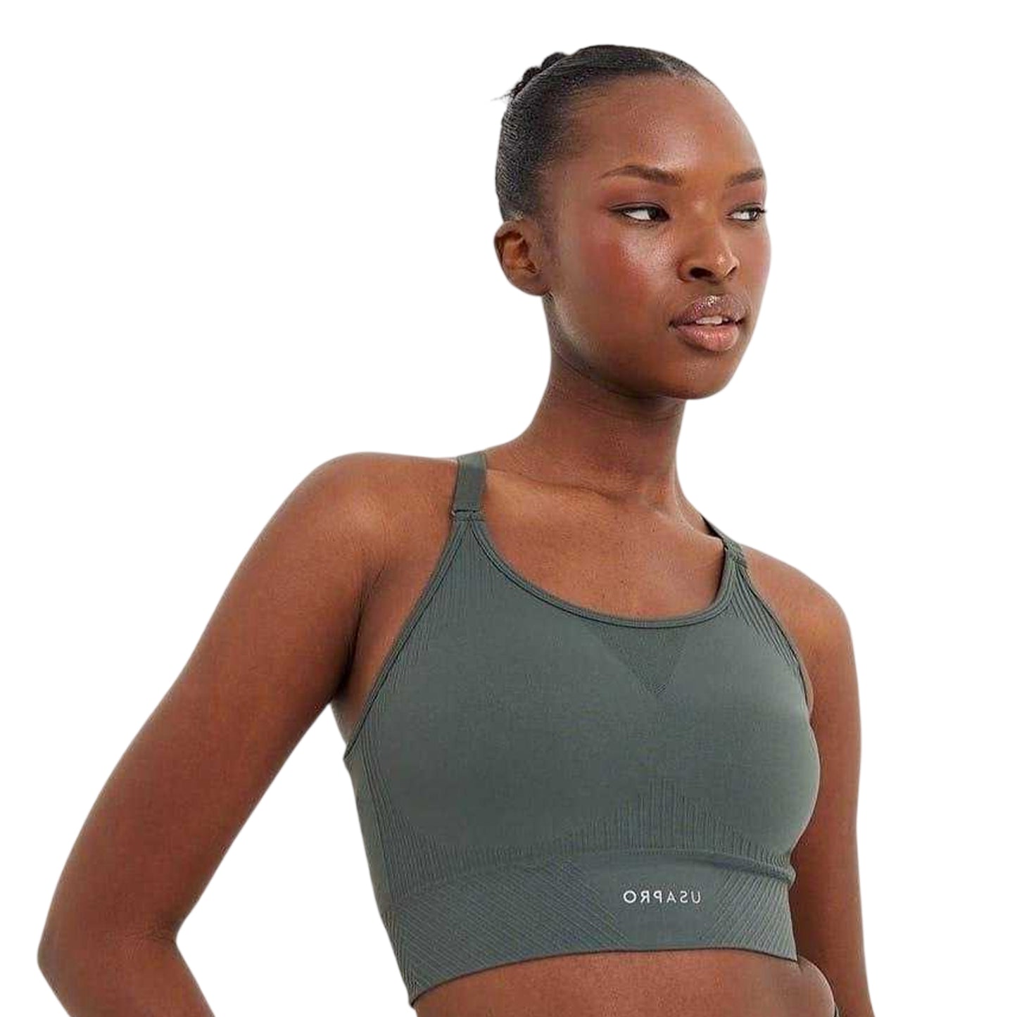 Khaki - Back - USA Womens-Ladies Adjustable Seamless Sports Bra