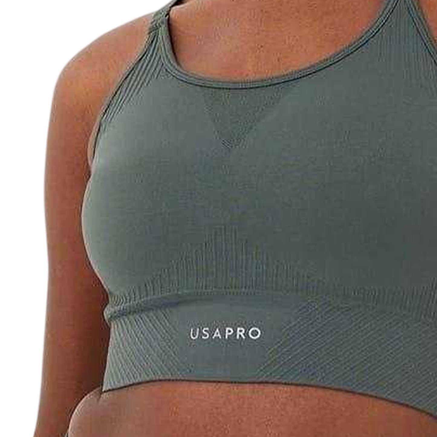 Khaki - Side - USA Womens-Ladies Adjustable Seamless Sports Bra