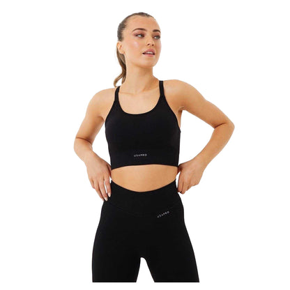 Black - Front - USA Womens-Ladies Adjustable Seamless Sports Bra