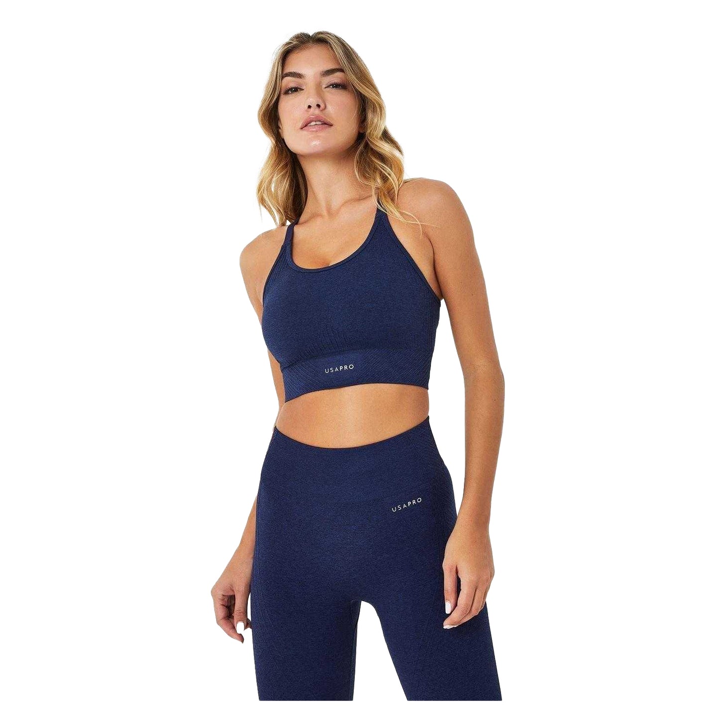 Navy - Front - USA Womens-Ladies Adjustable Seamless Sports Bra