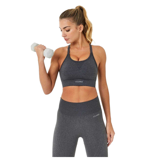 Charcoal - Front - USA Womens-Ladies Adjustable Seamless Sports Bra