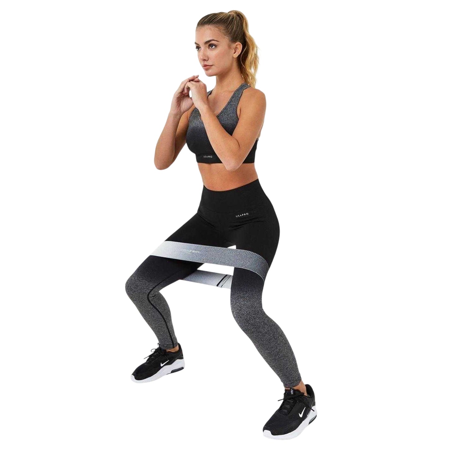 Black-Grey - Side - USA Pro Womens-Ladies Ombre Seamless Sports Bra