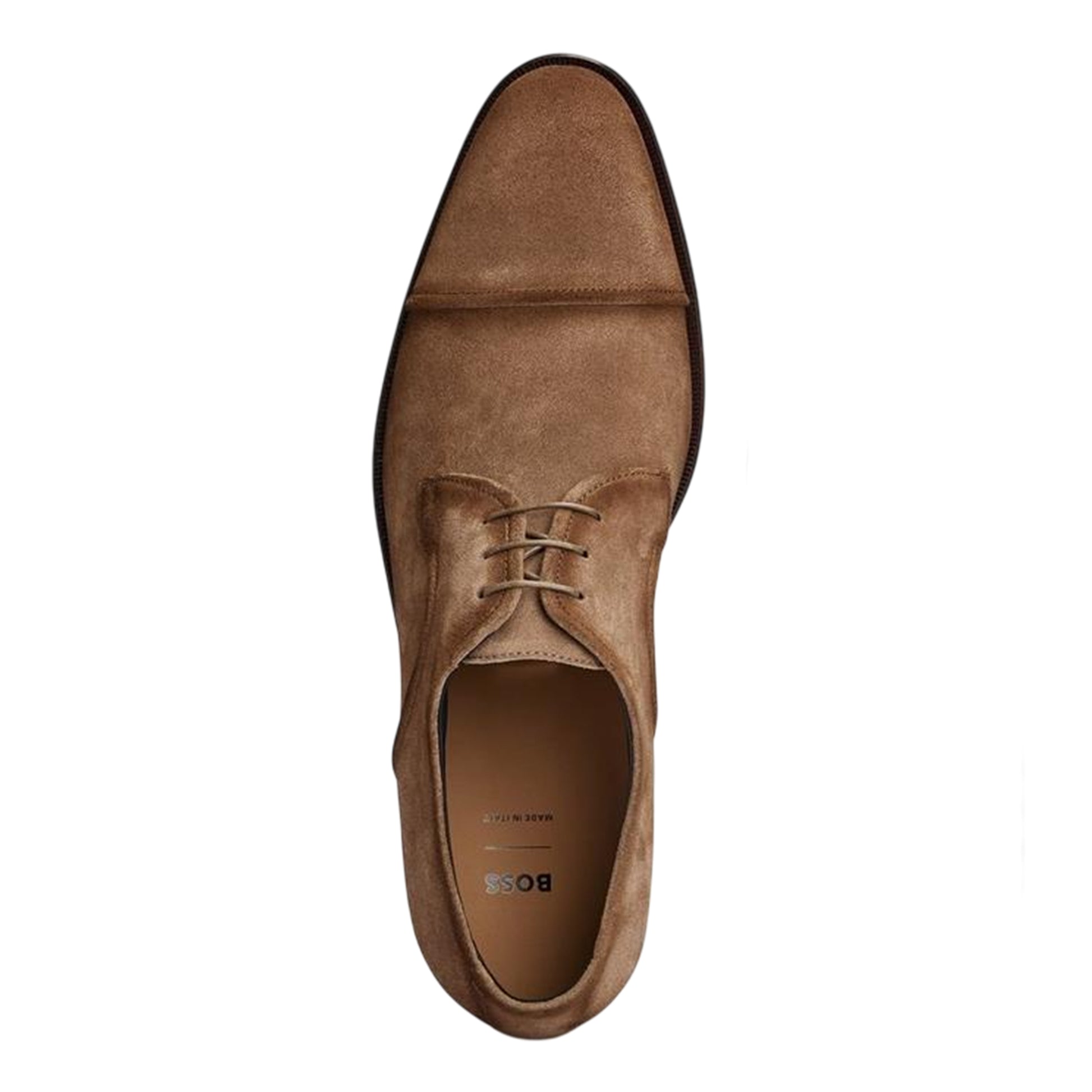 Medium Beige - Side - Boss Mens Derrek Suede Low Heel Derby Shoes
