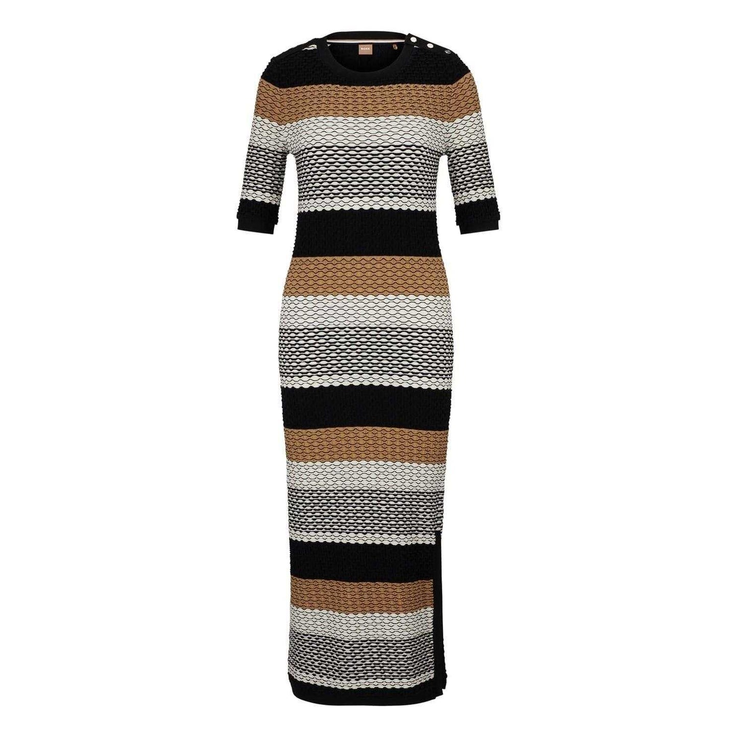Black-Grey-Brown - Front - Boss Womens-Ladies Etanah Striped Knitted Maxi Dress