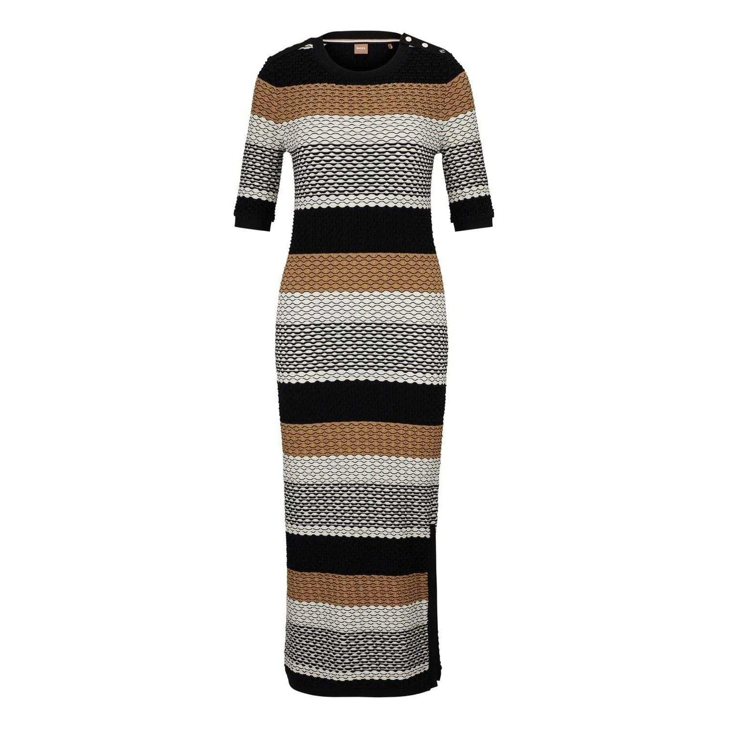 Black-Grey-Brown - Front - Boss Womens-Ladies Etanah Striped Knitted Maxi Dress