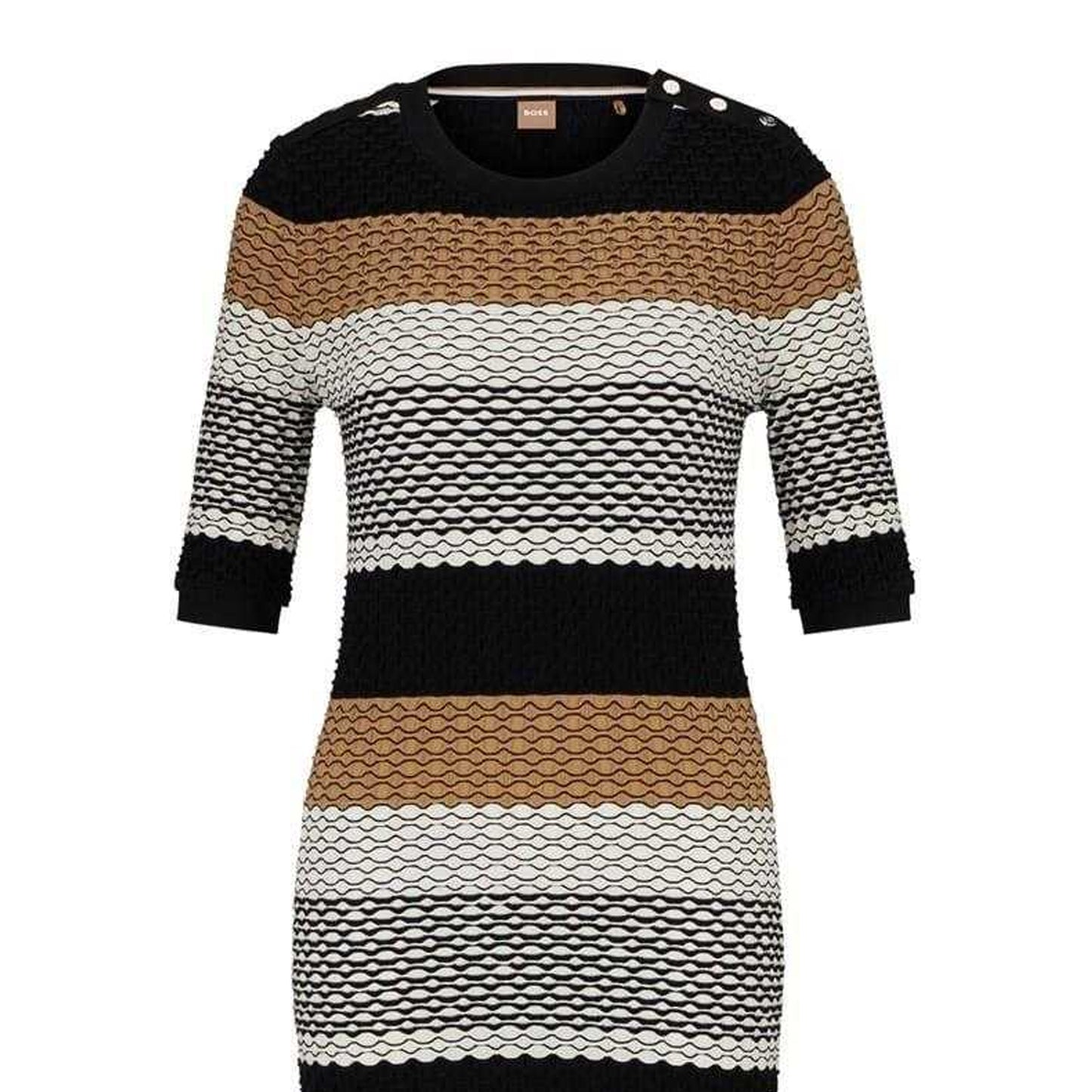 Black-Grey-Brown - Back - Boss Womens-Ladies Etanah Striped Knitted Maxi Dress