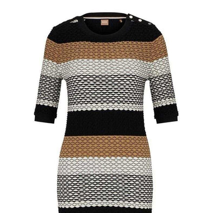 Black-Grey-Brown - Back - Boss Womens-Ladies Etanah Striped Knitted Maxi Dress