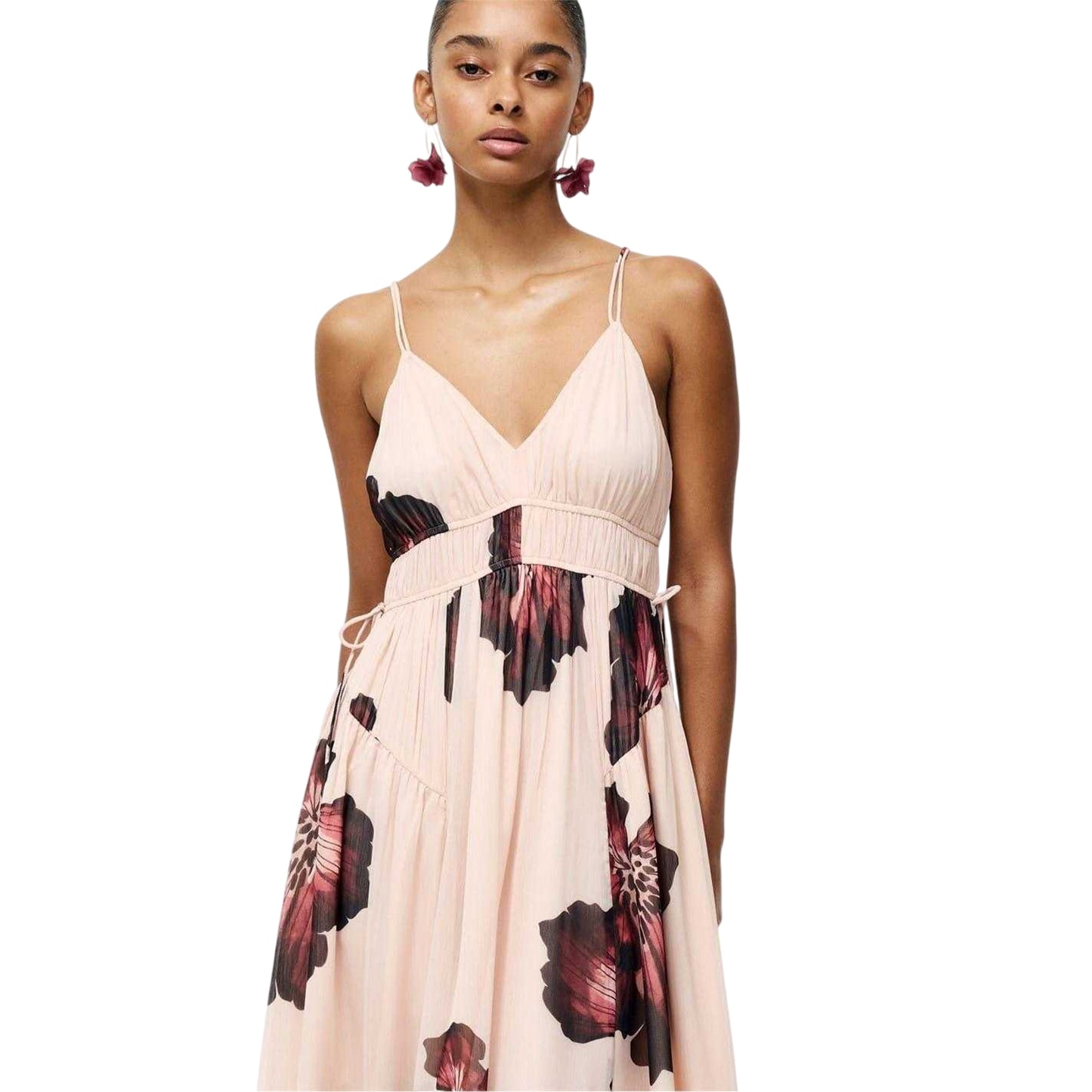 Blush Pink - Side - French Connection Womens-Ladies Hallie V Neck Maxi Dress