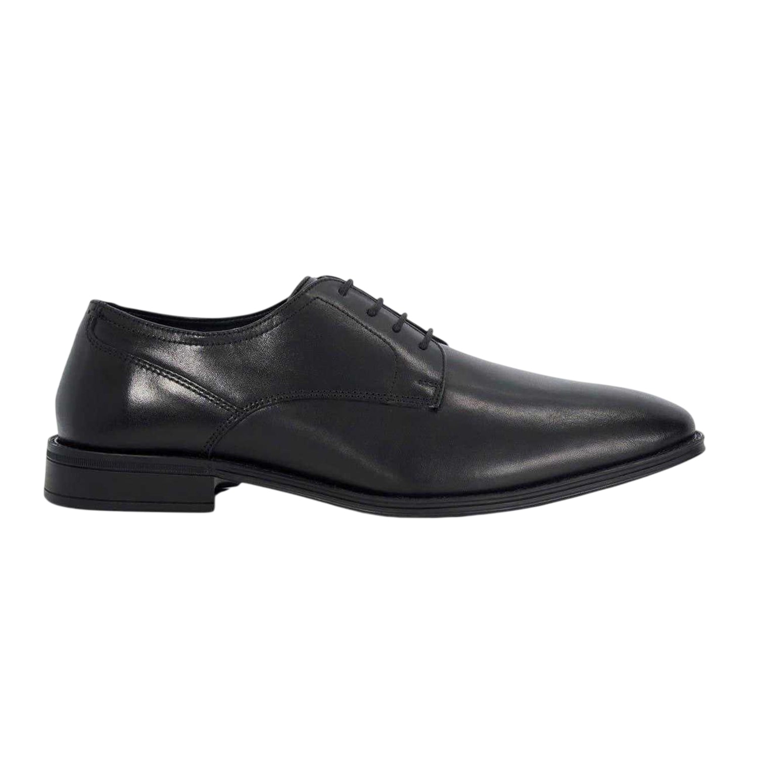 Black - Side - Dune London Mens Leather Low Block Heel Oxfords