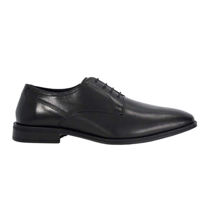 Black - Side - Dune London Mens Leather Low Block Heel Oxfords
