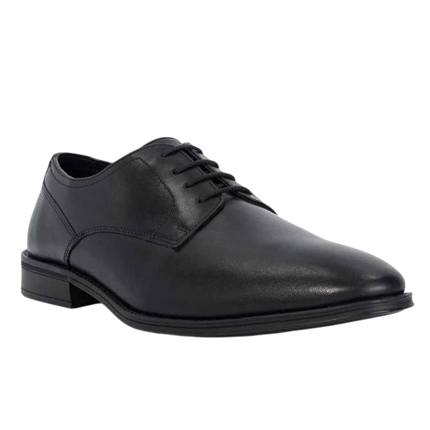 Black - Front - Dune London Mens Leather Low Block Heel Oxfords