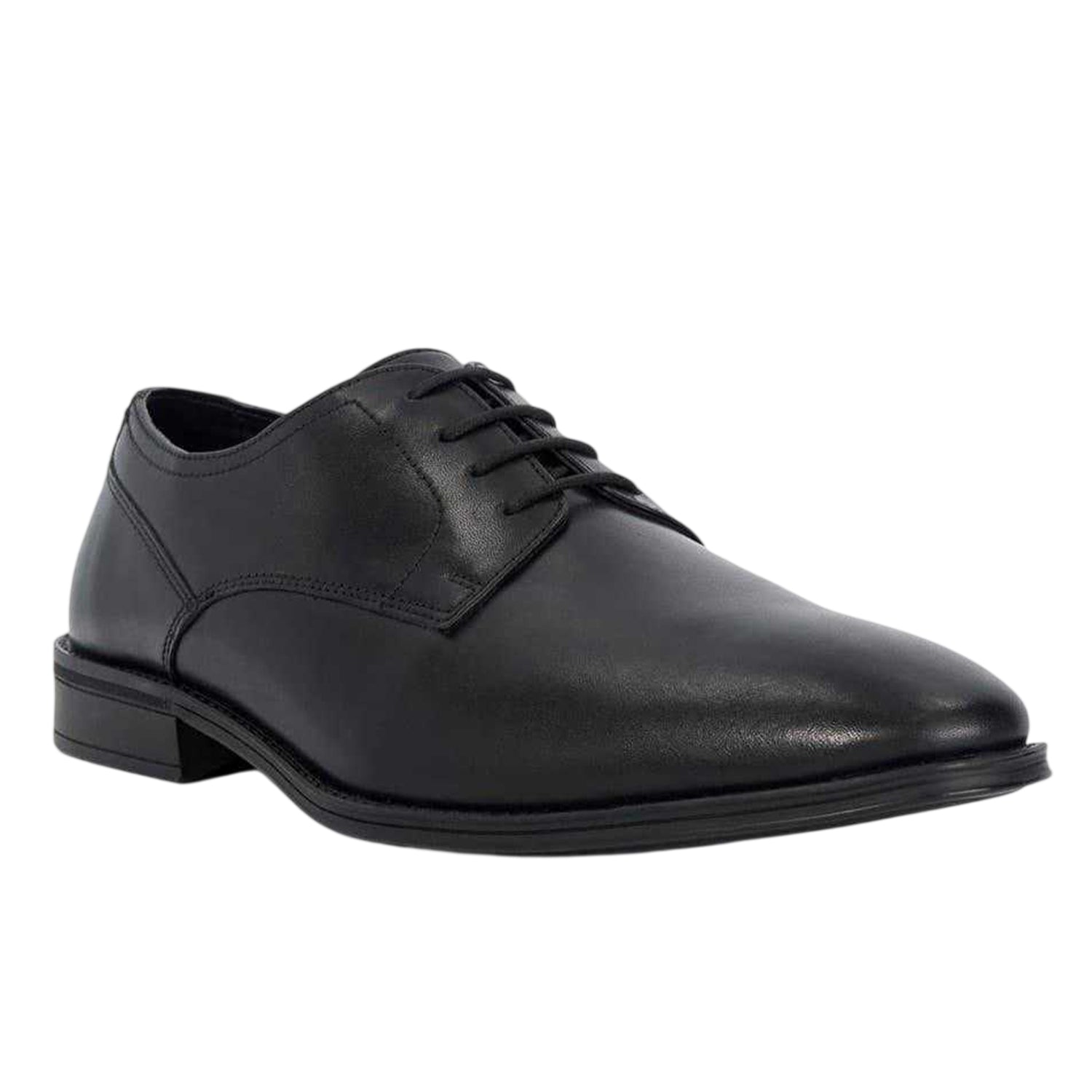 Black - Front - Dune London Mens Leather Low Block Heel Oxfords