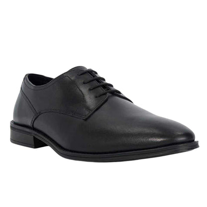 Black - Front - Dune London Mens Leather Low Block Heel Oxfords