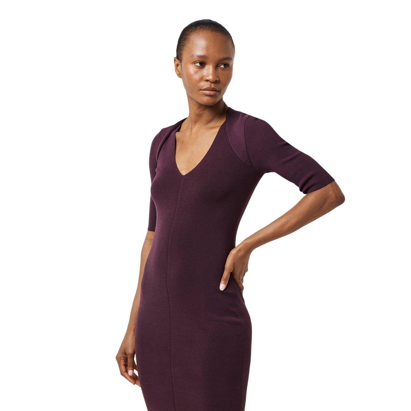 Red - Side - Boss Womens-Ladies Fezanin V Neck 3-4 Sleeve Midi Dress