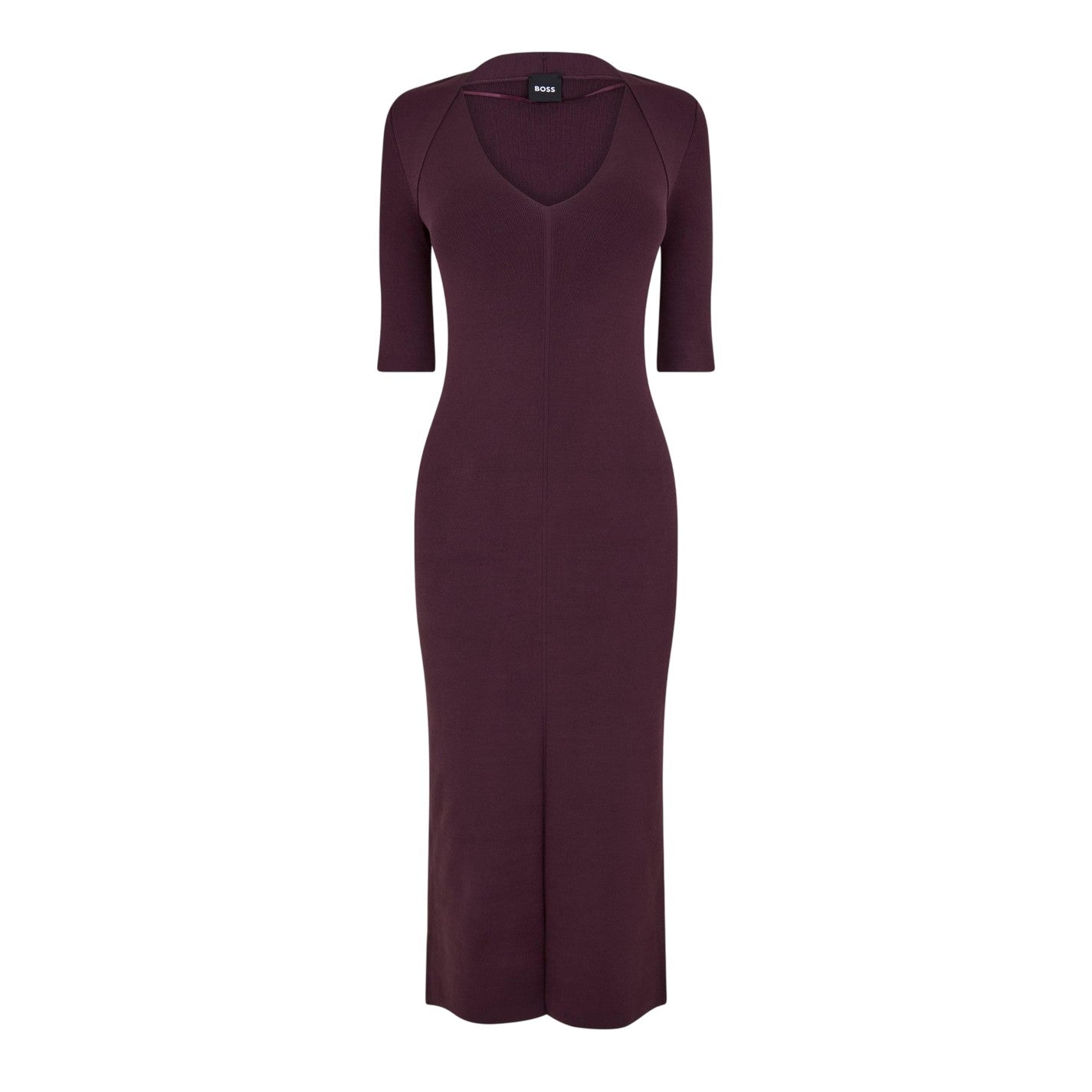 Red - Front - Boss Womens-Ladies Fezanin V Neck 3-4 Sleeve Midi Dress