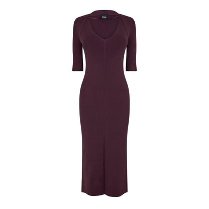 Red - Front - Boss Womens-Ladies Fezanin V Neck 3-4 Sleeve Midi Dress