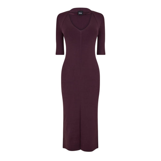 Red - Front - Boss Womens-Ladies Fezanin V Neck 3-4 Sleeve Midi Dress