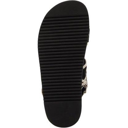 Black-White - Side - Steve Madden Womens-Ladies Mona Cow Print Leather Sandals