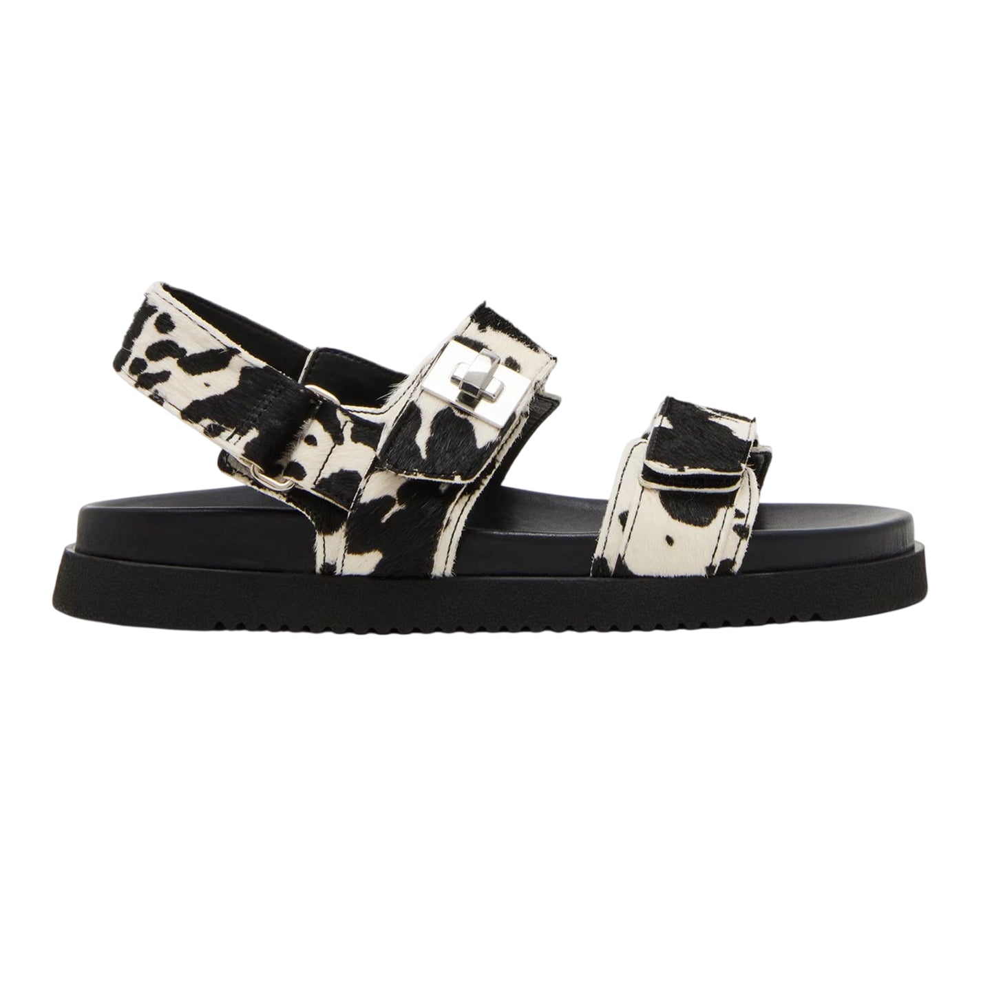 Black-White - Front - Steve Madden Womens-Ladies Mona Cow Print Leather Sandals