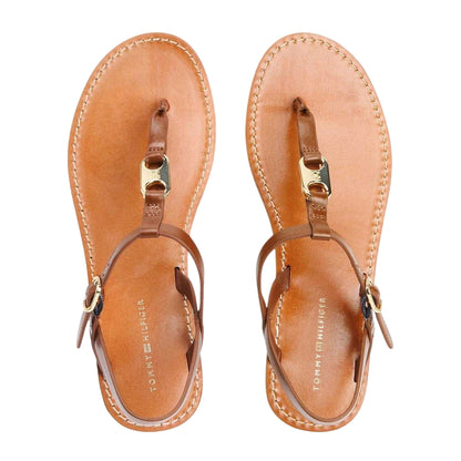 Bronze - Side - Tommy Hilfiger Womens-Ladies Logo Leather Flat Sandals