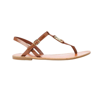 Bronze - Front - Tommy Hilfiger Womens-Ladies Logo Leather Flat Sandals