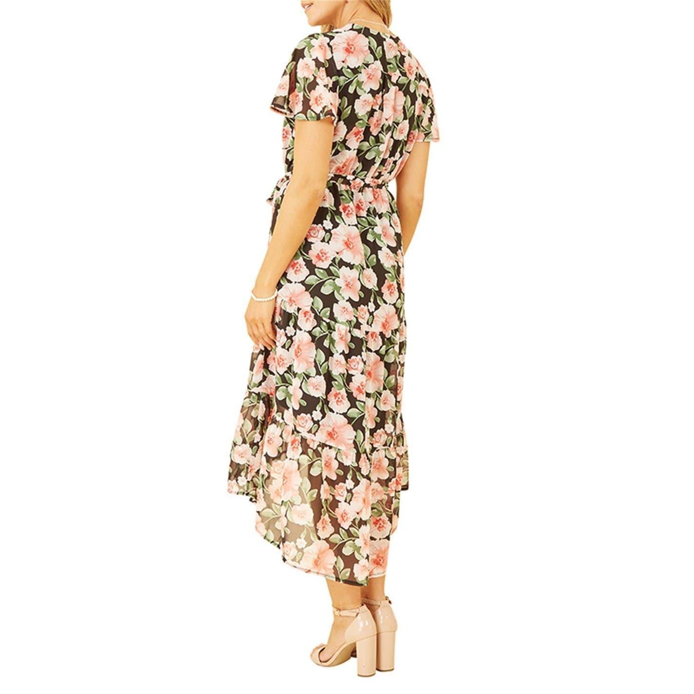 Black - Back - Mela London Womens-Ladies Butterfly Sleeve Wrap Dress