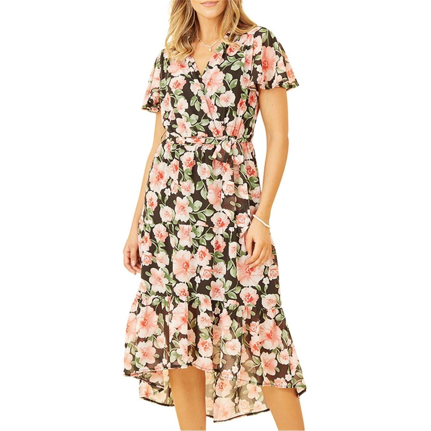 Black - Side - Mela London Womens-Ladies Butterfly Sleeve Wrap Dress