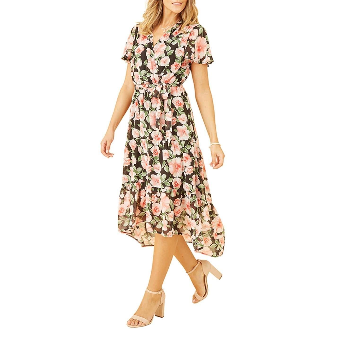 Black - Lifestyle - Mela London Womens-Ladies Butterfly Sleeve Wrap Dress