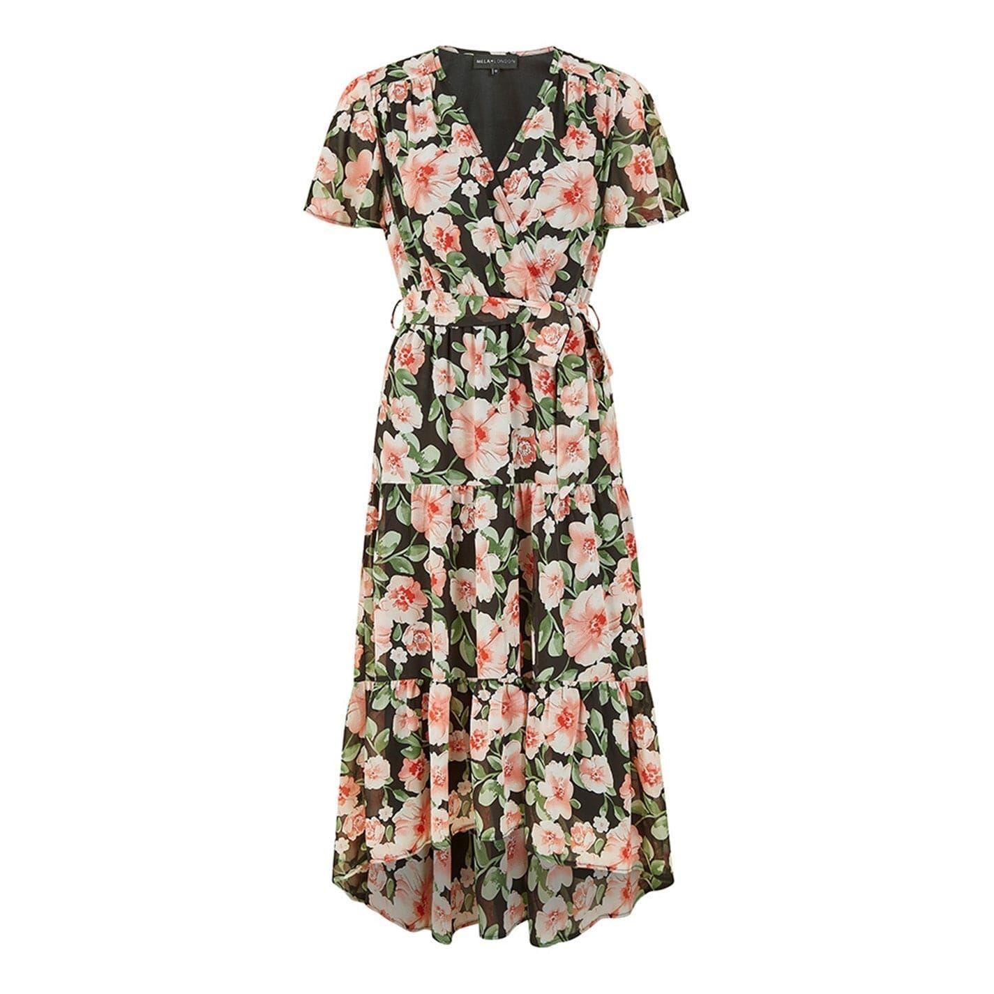 Black - Front - Mela London Womens-Ladies Butterfly Sleeve Wrap Dress