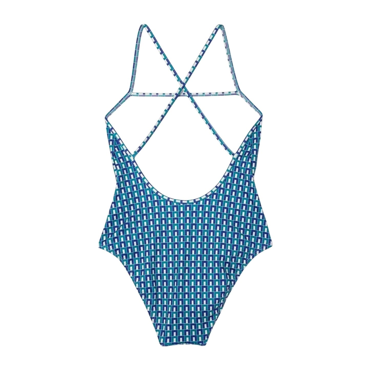 Blue - Back - Lacoste Womens-Ladies Geometric Recycled Polyester One Piece Swimsuit