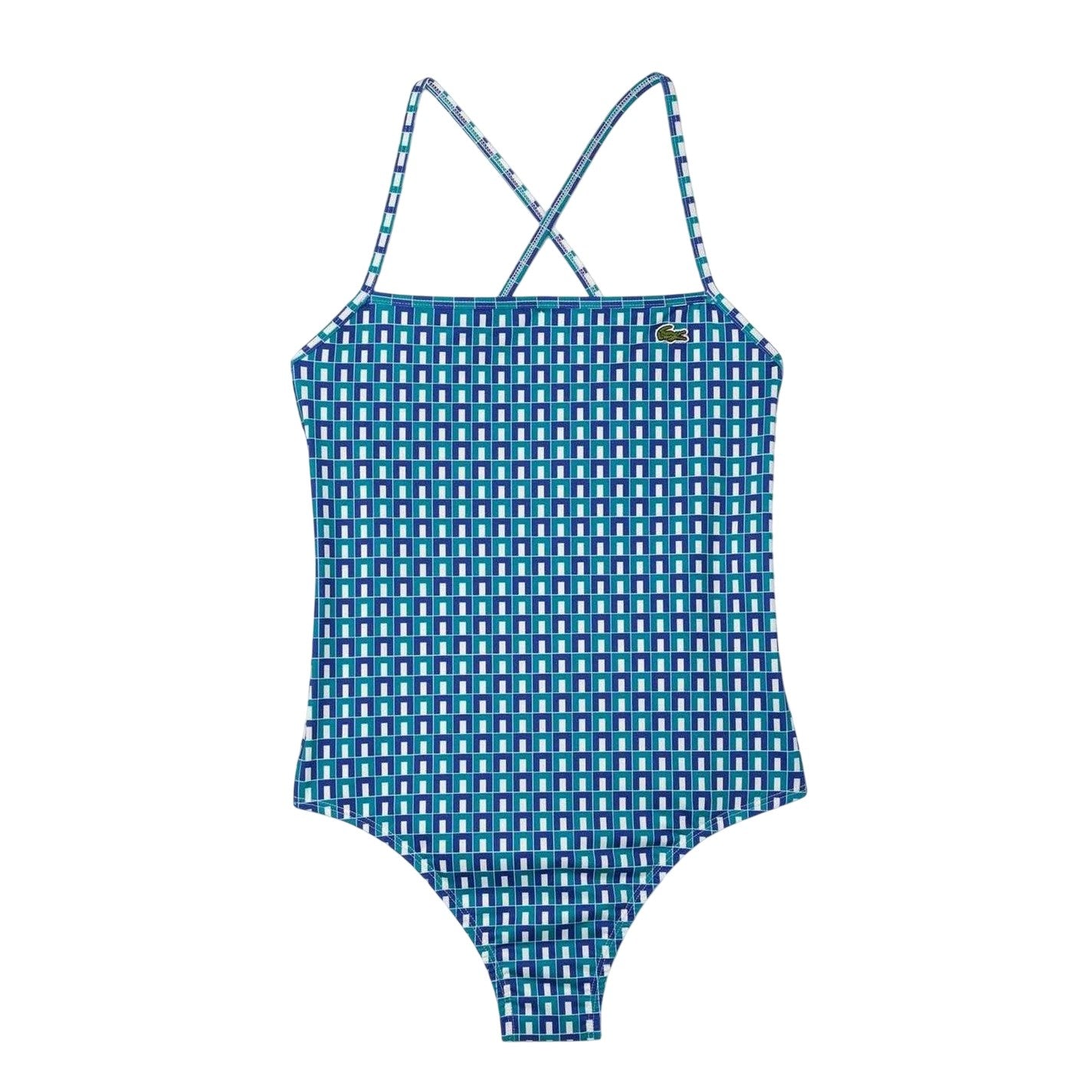 Blue - Front - Lacoste Womens-Ladies Geometric Recycled Polyester One Piece Swimsuit
