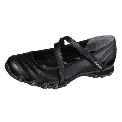 Black - Side - Skechers Womens-Ladies Riboneer Leather Memory Foam Shoes
