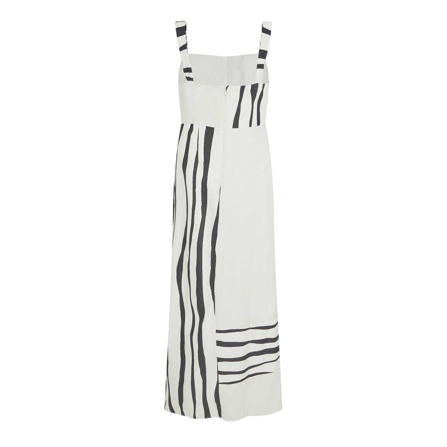 White-Black - Back - French Connection Womens-Ladies Striped Square Neck Maxi Dress
