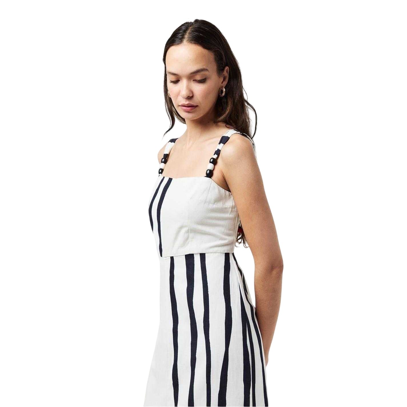 White-Black - Side - French Connection Womens-Ladies Striped Square Neck Maxi Dress