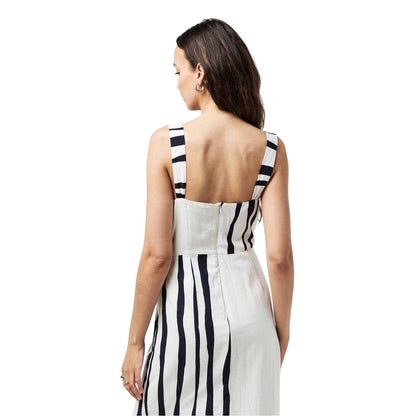 White-Black - Lifestyle - French Connection Womens-Ladies Striped Square Neck Maxi Dress