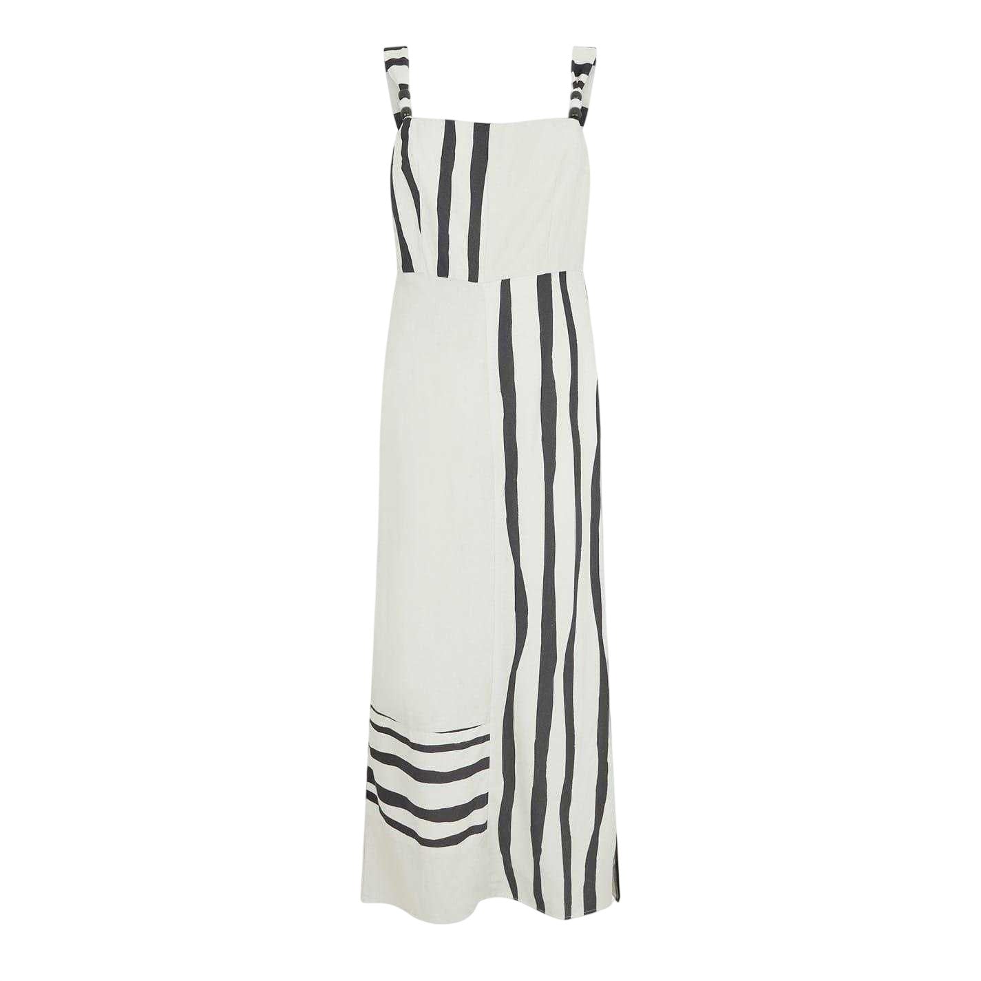 White-Black - Front - French Connection Womens-Ladies Striped Square Neck Maxi Dress