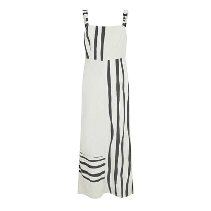 White-Black - Front - French Connection Womens-Ladies Striped Square Neck Maxi Dress