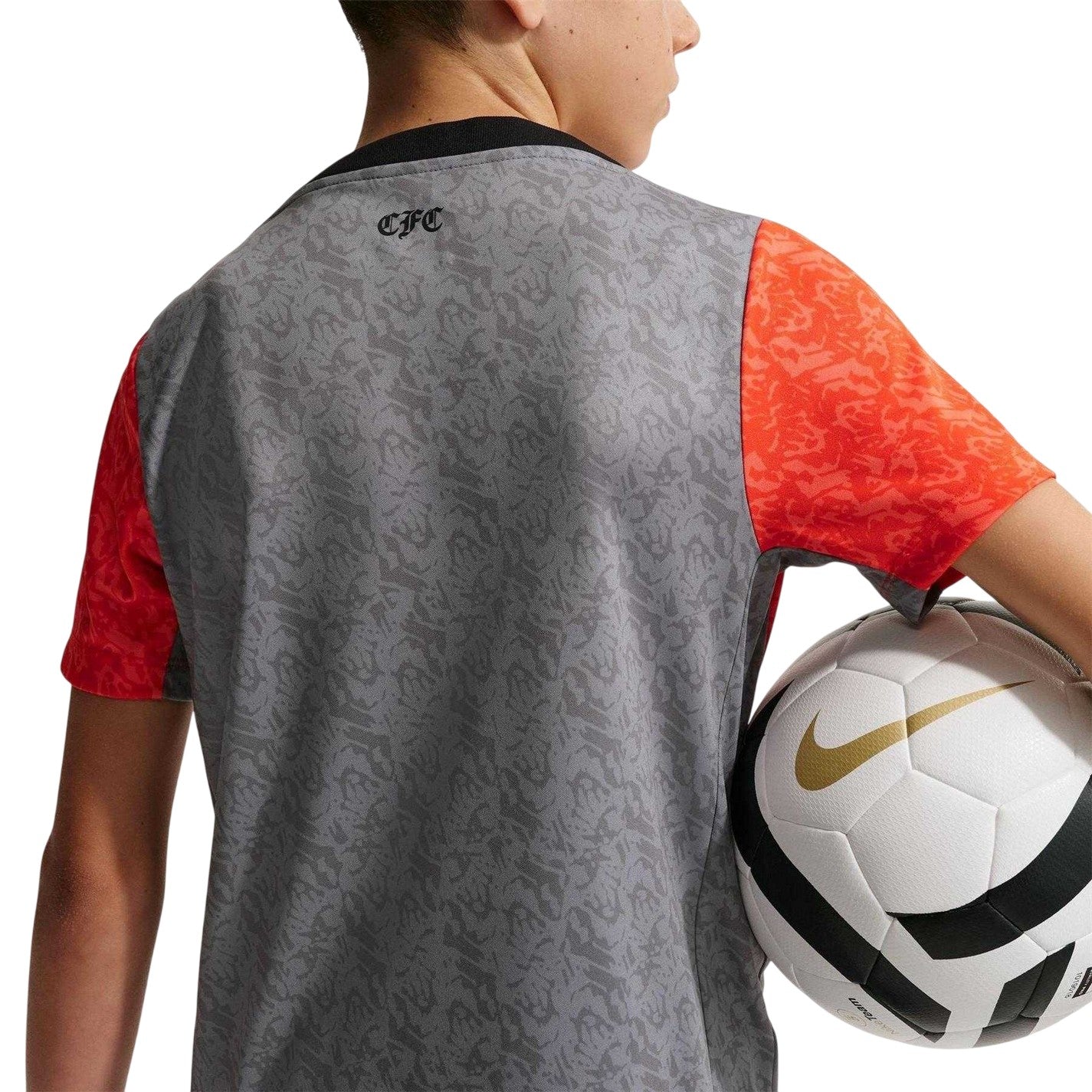 Grey-Orange - Side - Nike Childrens-Kids Pre Match 25-26 Chelsea FC Football Jersey