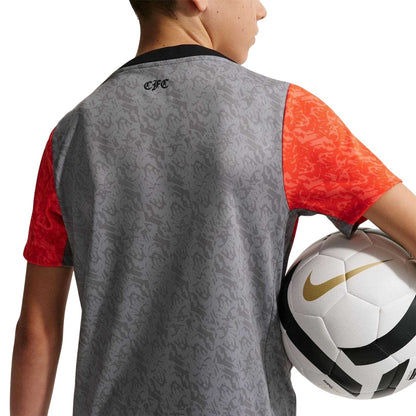 Grey-Orange - Side - Nike Childrens-Kids Pre Match 25-26 Chelsea FC Football Jersey