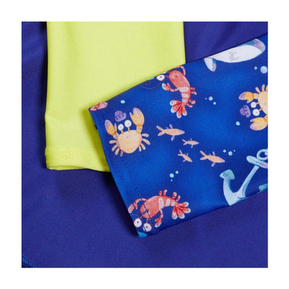 Blue-Yellow - Side - Speedo Childrens-Kids Digital Print Long-Sleeved Rash Top