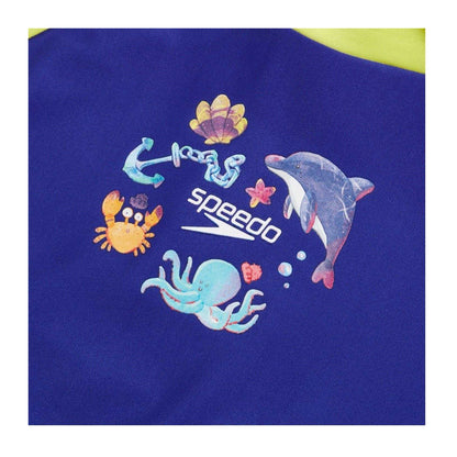Blue-Yellow - Lifestyle - Speedo Childrens-Kids Digital Print Long-Sleeved Rash Top