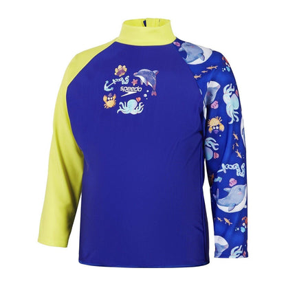 Blue-Yellow - Front - Speedo Childrens-Kids Digital Print Long-Sleeved Rash Top
