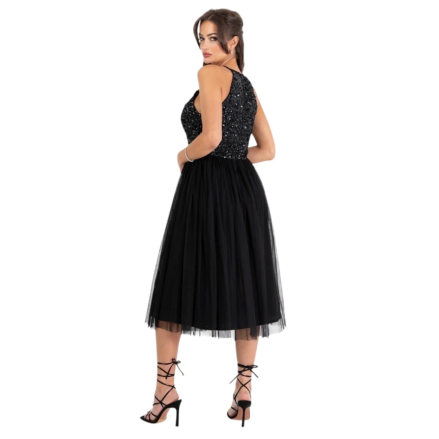Black - Back - Deluxe Womens-Ladies Sequin Formal Midi Dress