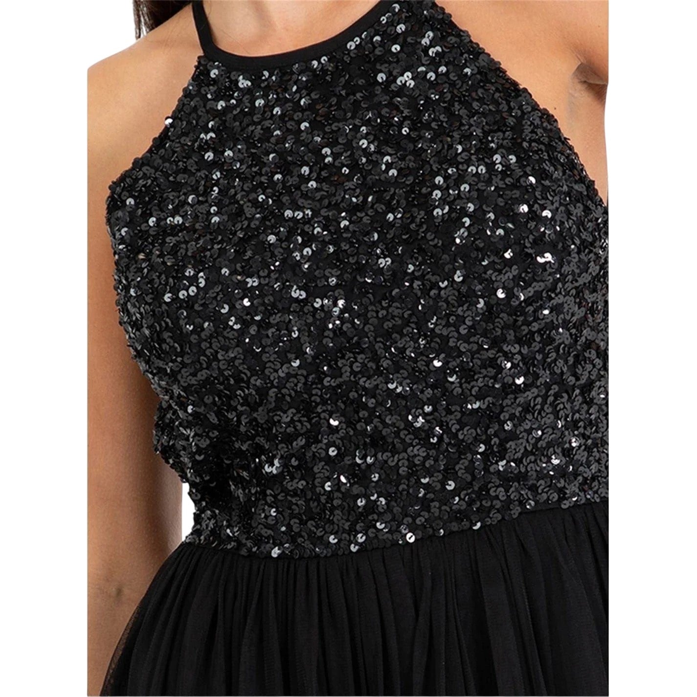 Black - Side - Deluxe Womens-Ladies Sequin Formal Midi Dress