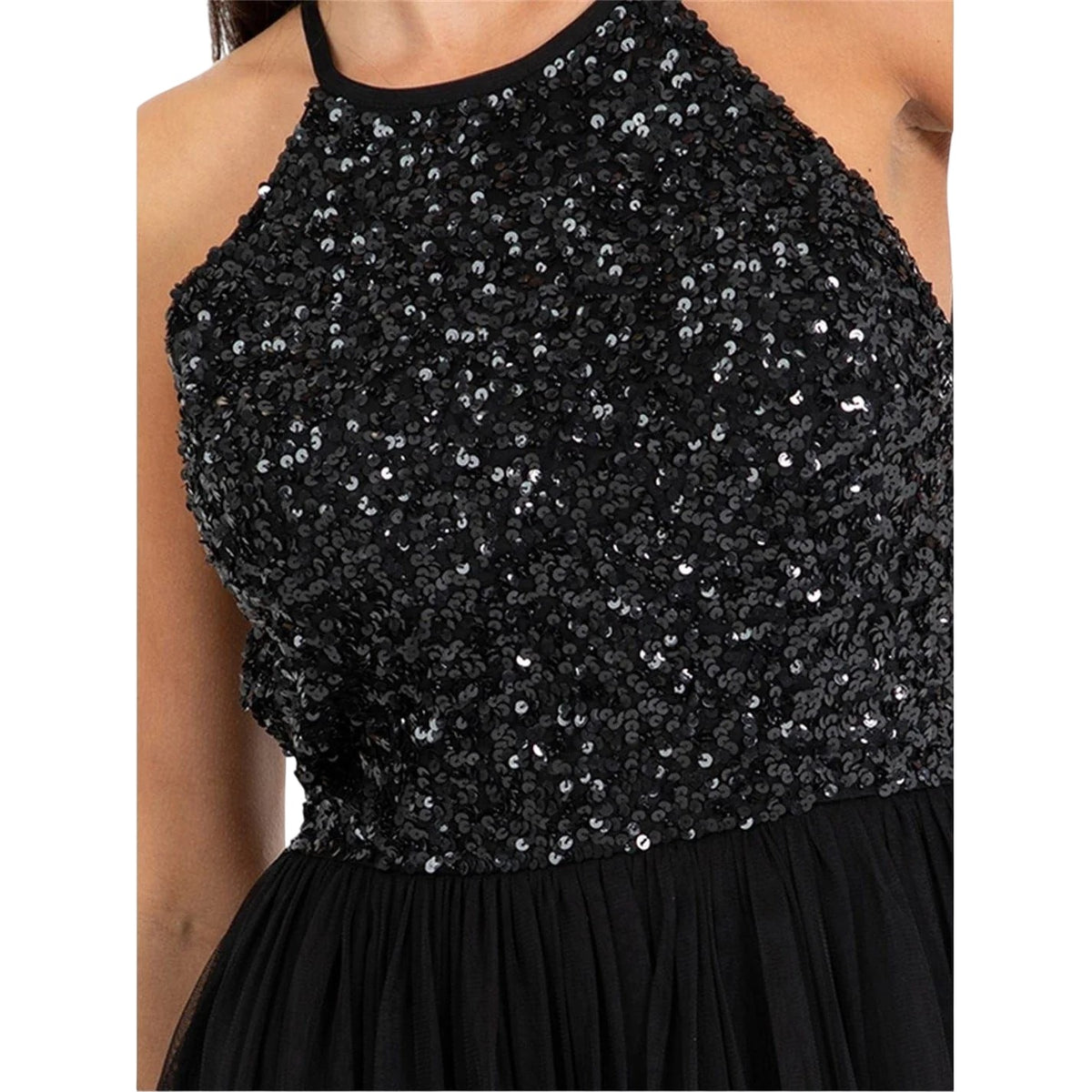 Black - Side - Deluxe Womens-Ladies Sequin Formal Midi Dress